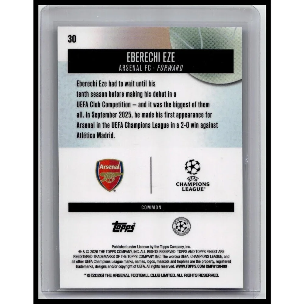 2025-26 Finest UEFA Eberechi Eze #30 Arsenal FC Blue Checkerboard /99